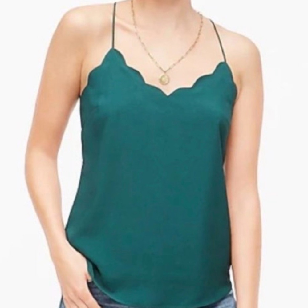 J. Crew Silk Fully Lined Green Scalloped Camisole Top With Adjustable Straps